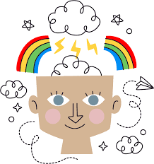 Cabeza feliz con ideas